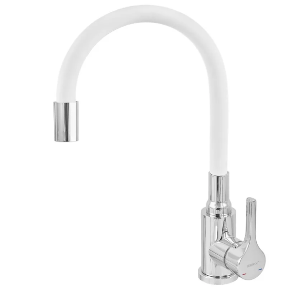 Змішувач для кухні Zerix Rex-011 Chrome Refl.White з нержавіючої сталі (Колір хром+силіконовий вилив білий) (ZX6129)   ( 21955 ) Харків