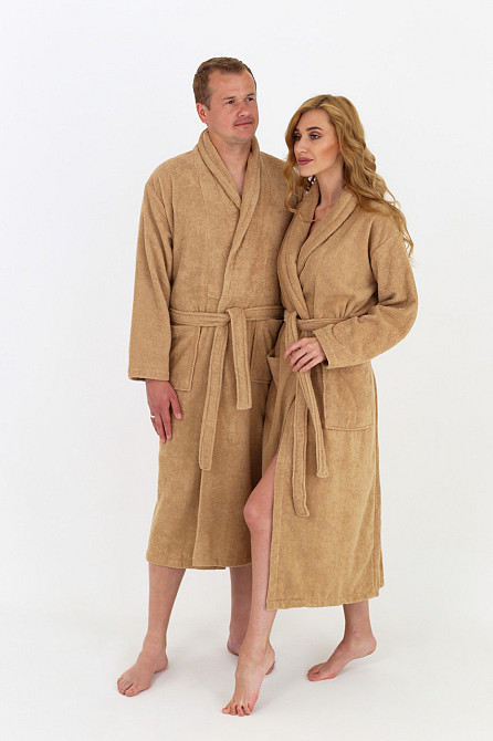 Чоловічий махровий халат Ideal Textile S бежевий (56860771) Чернівці - фото 4