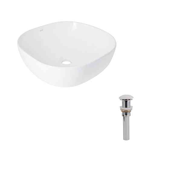 Комплект Qtap Kolibri: Раковина накладная 400x400x140 мм, White, квадратная + Донный клапан Pop-up PU02 Киев