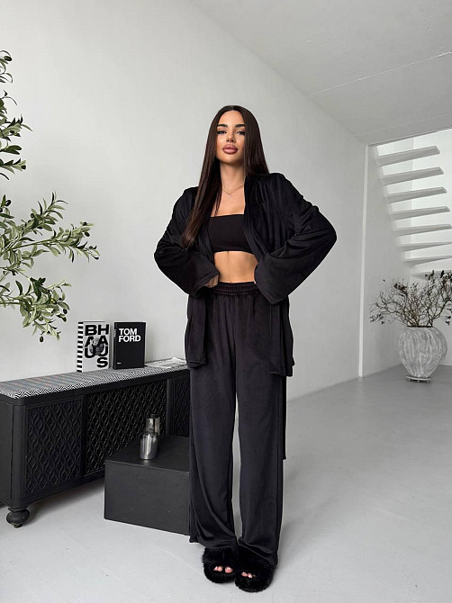 Жіночий стильний домашній костюм брюки палаццо + кімоно, велюр Одеса - фото 7