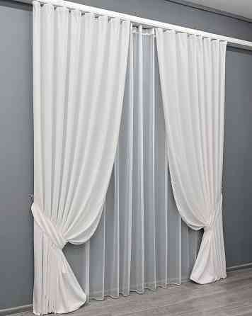 Комплект штор VR-Textil Микровелюр Petek 150х270 2шт и Тюль 600х270 2021ш-1153т Белый 71-158/5 Киев