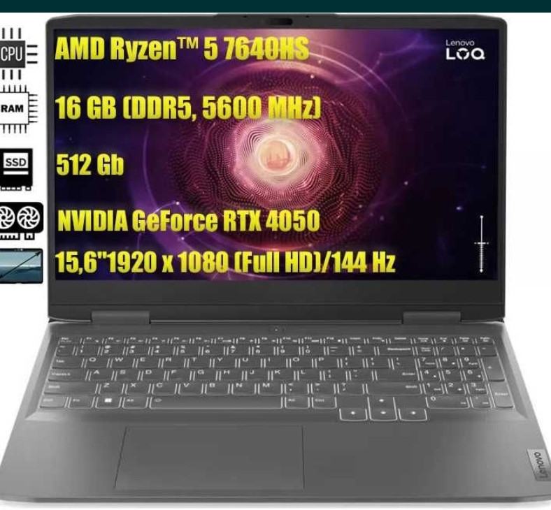 Ноутбук: Lenovo LOQ 15APH8 ( 82XT003JPB) R5 7640HS 16Gb. 512Gb. RTX4050. Харків - фото 1