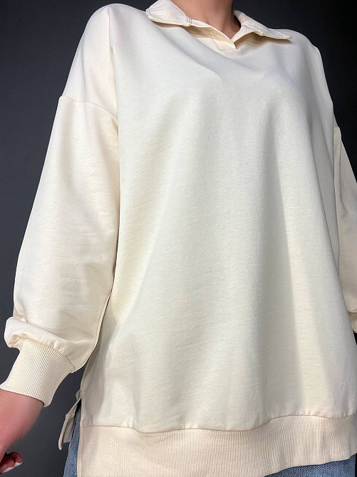 Свитшот женский My city 8054 удлиненный с воротничком разрезы по бокам оверсайз 48 , молочний, 48 Киев - изображение 19