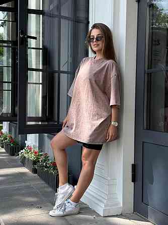 Велосипедки и футболка варенка тай дай оверсайз Бежевый M-L Харьков