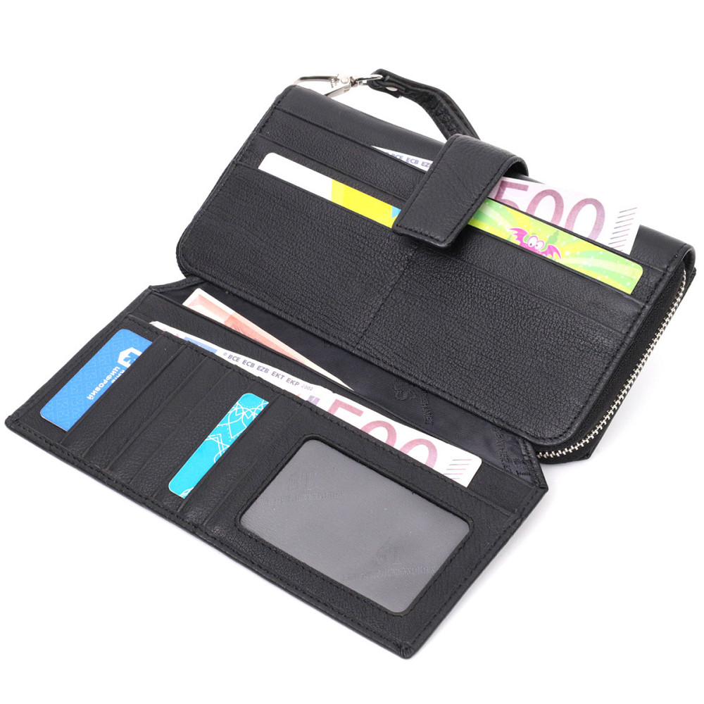 Гаманець клатч унісекс з натуральної шкіри для карток та купюр ST Leather 19432 Чорний Київ - фото 15