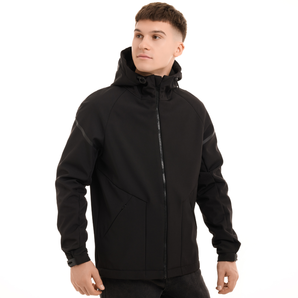 Чоловіча куртка весна осінь демісезонна з капюшоном softshell чорна Pobedov Vector XL Одеса - фото 1