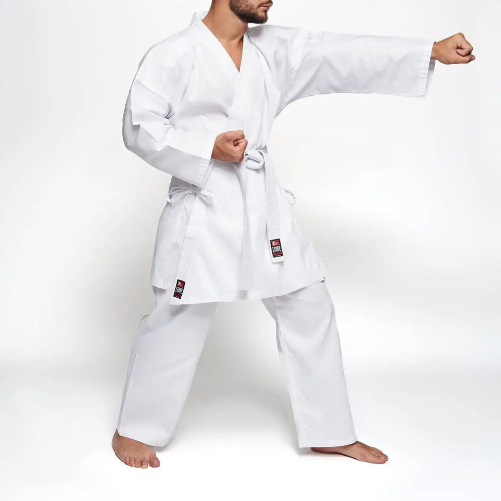 Костюм кимоно для карате белое с белым поясом в комплекте Leone AB400 для детей и взрослых рост 160 см Киев - изображение 2