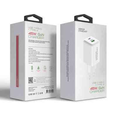 Зарядное устройство Armorstandart AR372 45W GaN Type-C + USB White (ARM77550) Винница