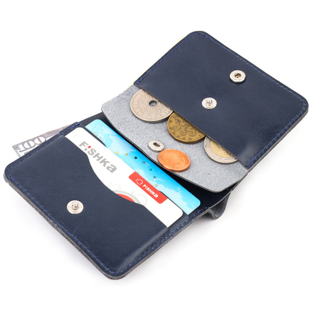 Зручне портмоне із натуральної шкіри Shvigel 16611 Синій Київ - фото 4