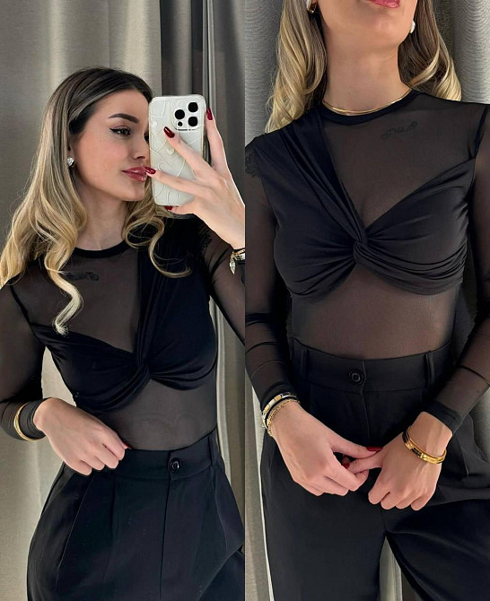 Женская облегающая полупрозрачная кофта с модным акцентом драпировки сетка + вискоза 44/46 Одесса - изображение 1