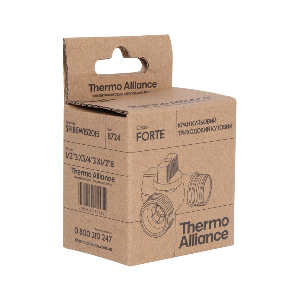 Кран приладовий кульовий Thermo Alliance Forte 1/2"х3/4"х1/2" SF186W152015 Київ - фото 7