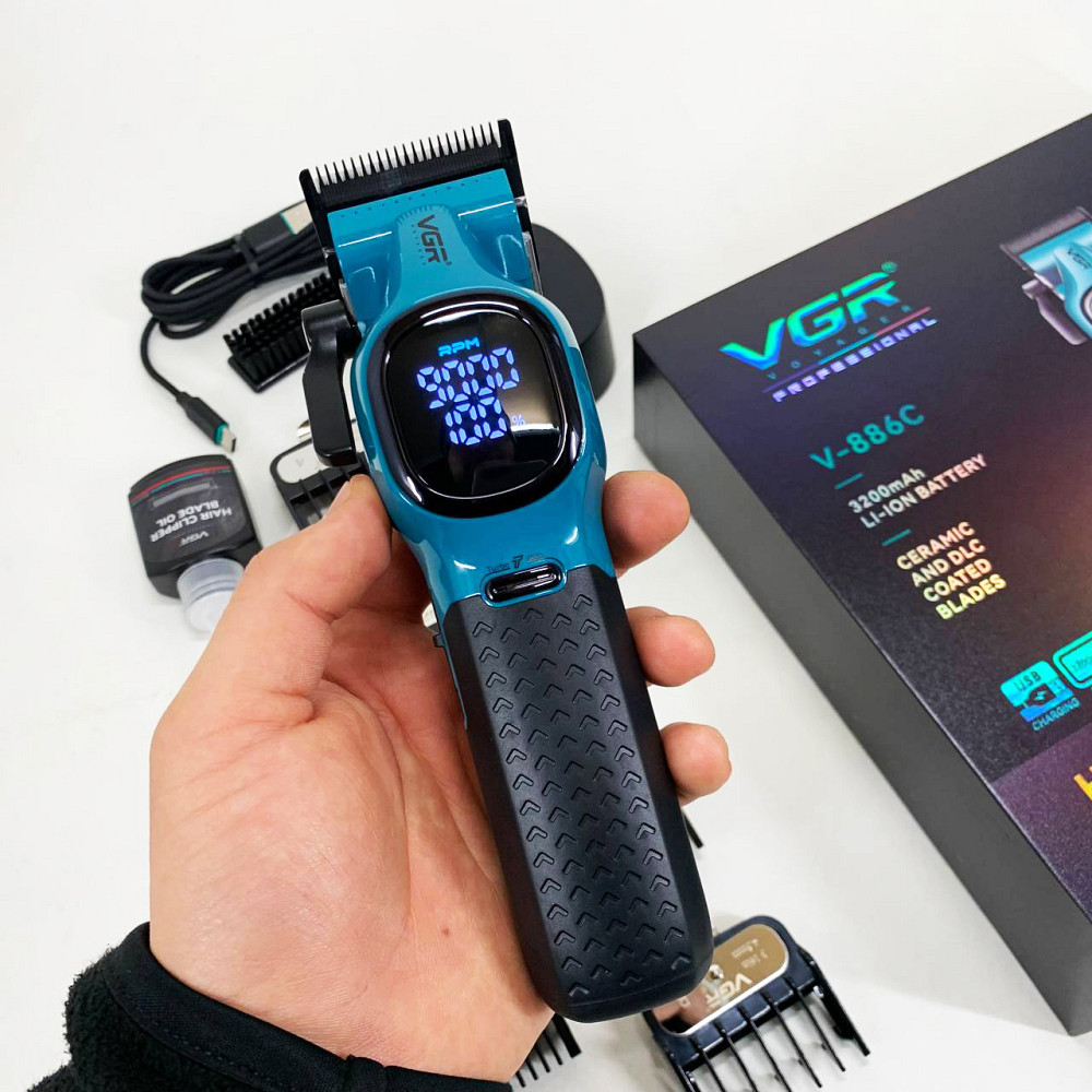 Бездротова машинка для стрижки для дому VGR V-886C BLUE Електрична машинка з насадкою бороди OL-42 Івано-Франківськ - фото 4