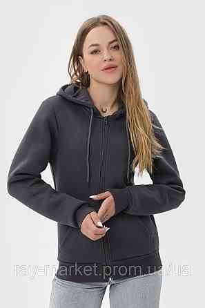 Худі на замку жіноче темно-сіре утеплене RAY BASIC (U0405LM-Dark Grey) XXL, Демісезонна, Тринитка з начосом (на флісі) Київ