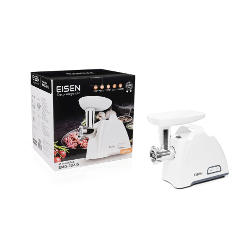 Мясорубка 2000W 2,5кг/мин (2 решетки/2 терки/насадка для колбас/кеббе/томатов) белая EMG-202JS EISEN Житомир