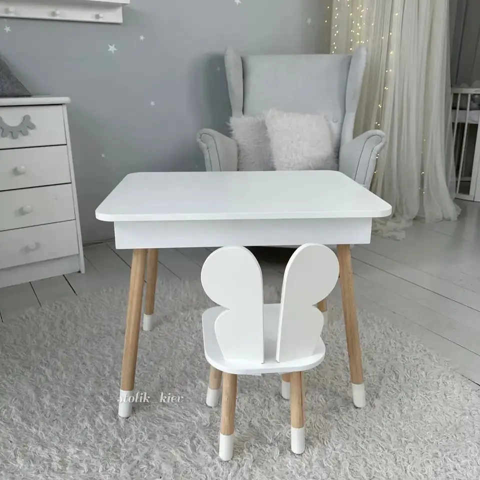 Дитячий столик з ящиком для олівців + стільчик Метелик (Білий) Вінниця - фото 2