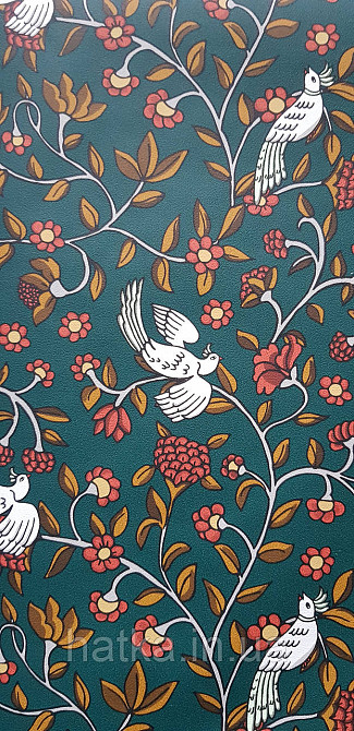 Шпалери вінілові на флізеліні Rasch Clasik 0,53х10 райські пташки квіти листя гілки яскраві білі на зеленому Київ - фото 1