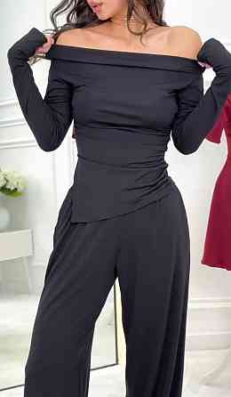 Женский базовый прогулочный костюм двойка: лонгслив и штаны микродайвинг Черный, 44/46 Одесса