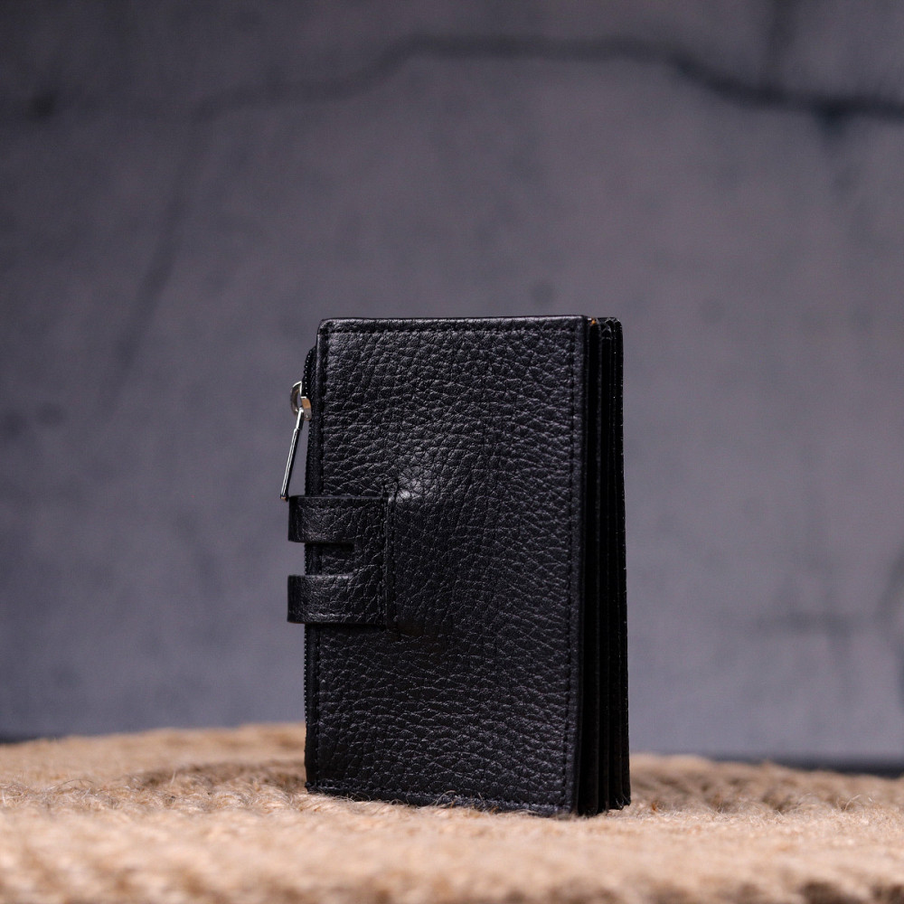 Практичний картхолдер із натуральної зернистої шкіри KARYA 21332 Чорний Київ - фото 8