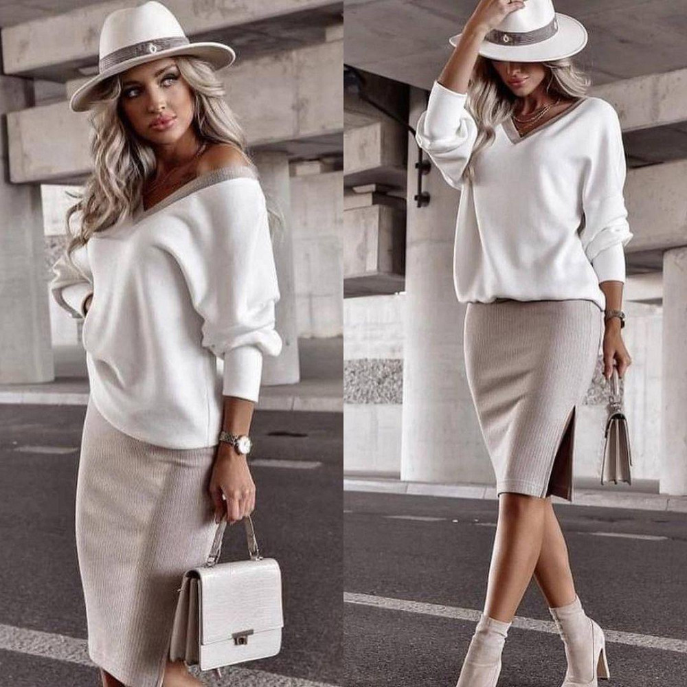 Жіночий костюм-двійка з ангори "Almo" оптом | Норма Молочний + бежевий, 46-48 Київ - фото 1