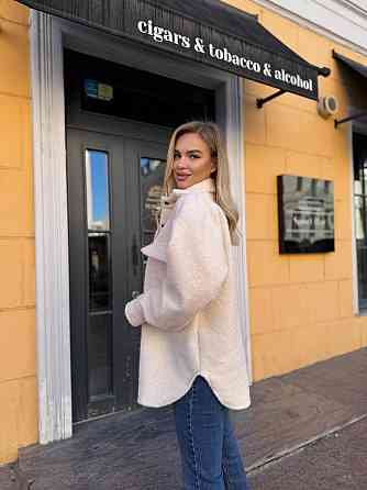 Жіноча тепла оверсайз сорочка на кнопках альпака-барашок Молочний Одеса