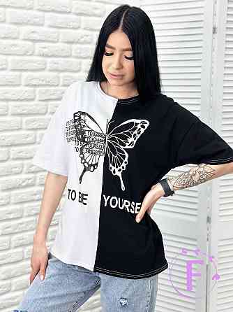 Двокольорова футболка "Butterfly" оптом від виробника | Норма | Розпродаж моделі Чорний, 46-48 Київ