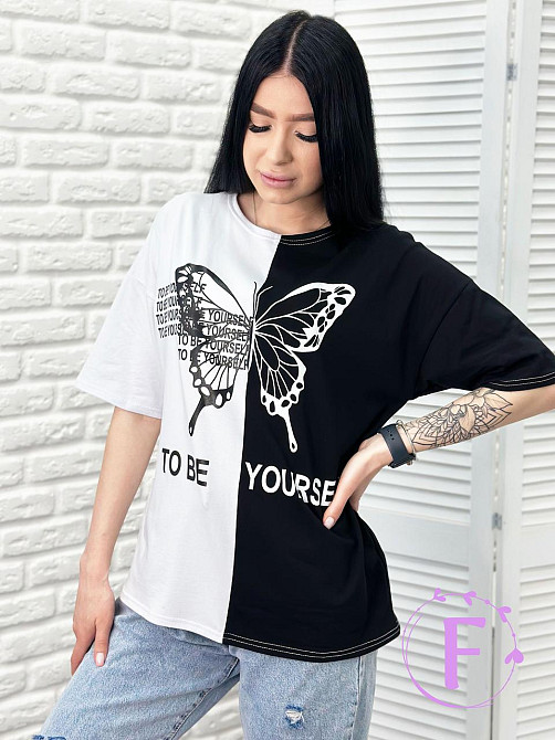 Двокольорова футболка "Butterfly" оптом від виробника | Норма | Розпродаж моделі Чорний, 46-48 Київ - фото 3