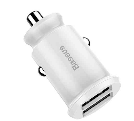 Автомобільний зарядний пристрій BASEUS С8-K Grain Mini Smart Car Charger 3.1 A (Білий, два USB-порта) Миколаїв