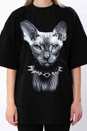 Футболка жіноча чорна (оверсайз) з принтом сфінкс топ Київ