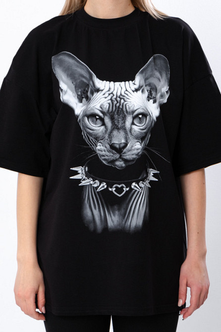 Футболка жіноча чорна (оверсайз) з принтом сфінкс топ Київ - фото 2