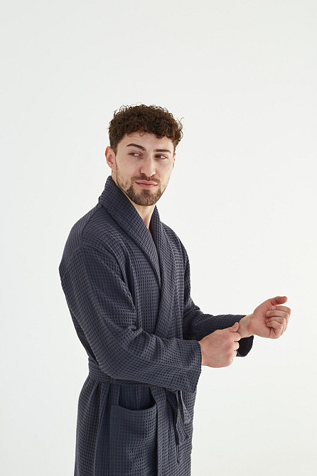 Халат вафельний Ideal Textile довгий темно-сірий (56860640) 3XL Чернівці - фото 9