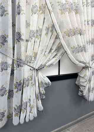 Кухонные шторки VR-Textil № 101к с подвязками Белый с серым 320х170 см (52-1211) Киев