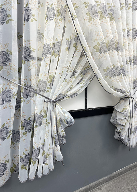 Кухонные шторки VR-Textil № 101к с подвязками Белый с серым 320х170 см (52-1211) Киев - изображение 3