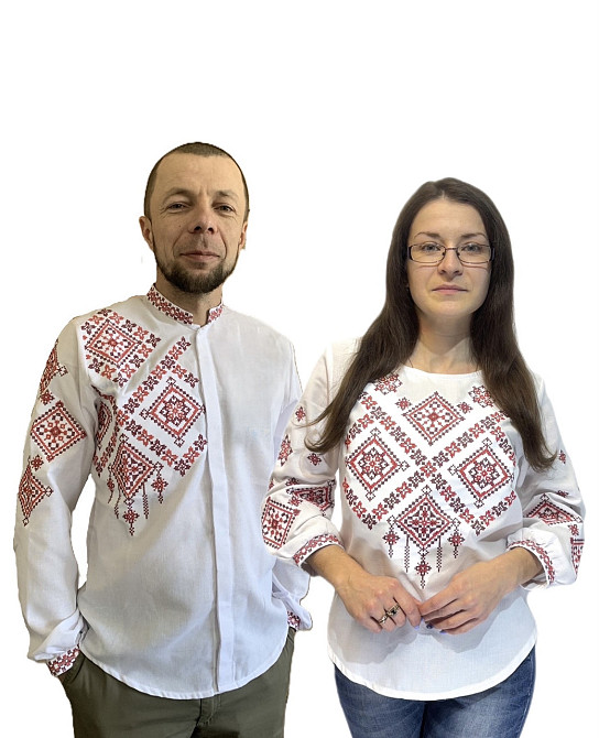 Жіноча натуральна біла вишиванка Заграва червона Київ - фото 3