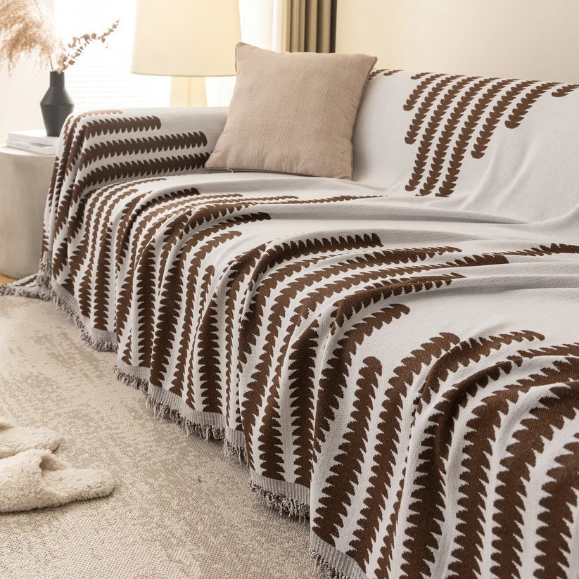 Плед покрывало для дивана и кровати,чехол накидка для мягкой мебели 180х230 см,бело-коричневый с узором Каменец-Подольский - изображение 5