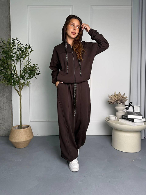 Женский стильный повседневный костюм двойка из качественной трехнитки диагональ Шоколад Одесса - изображение 7