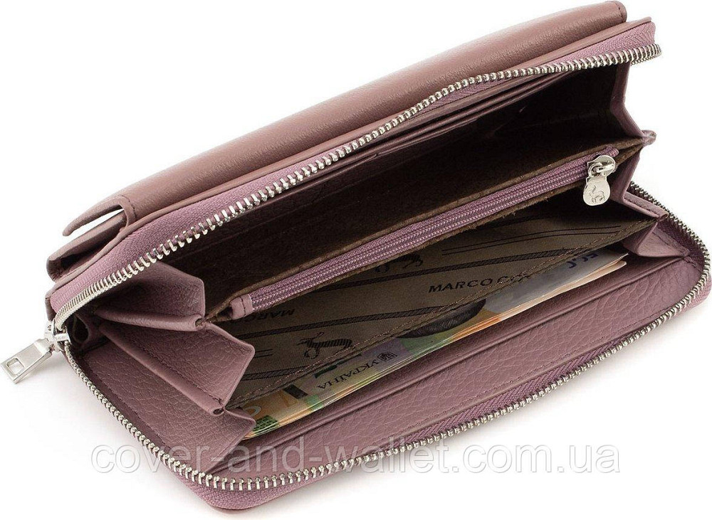 Пудровий жіночий гаманець-клатч із натуральної шкіри на змійці Marco Coverna MC 6054-6 Київ - фото 4