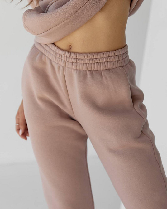 Жіночий спортивний теплий костюм оверсайз на флісі Пудровий XL Харків - фото 3