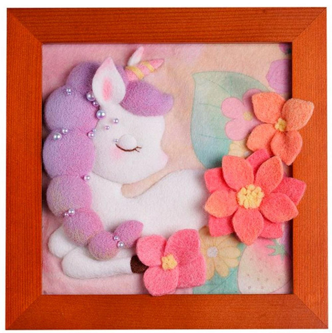 Набір для валяння голкою "Єдиноріг" YG0252 рамка 18х18 см, дерево Вінниця - фото 1