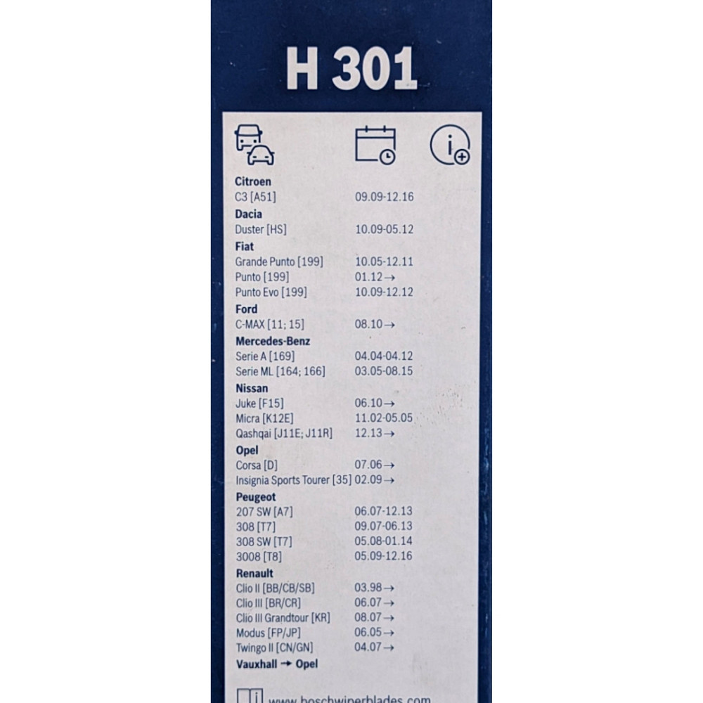 Щетка стеклоочистителя каркасная задняя Bosch Twin H301 300 мм (12