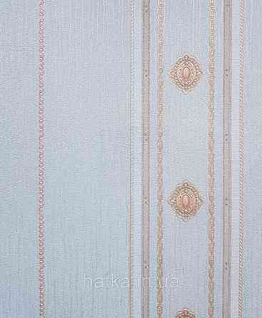 Шпалери вінілові на флізеліні AdaWall Seyyah 1.06х10 смуги широкі завитки розетки смарагдові золотисті Київ