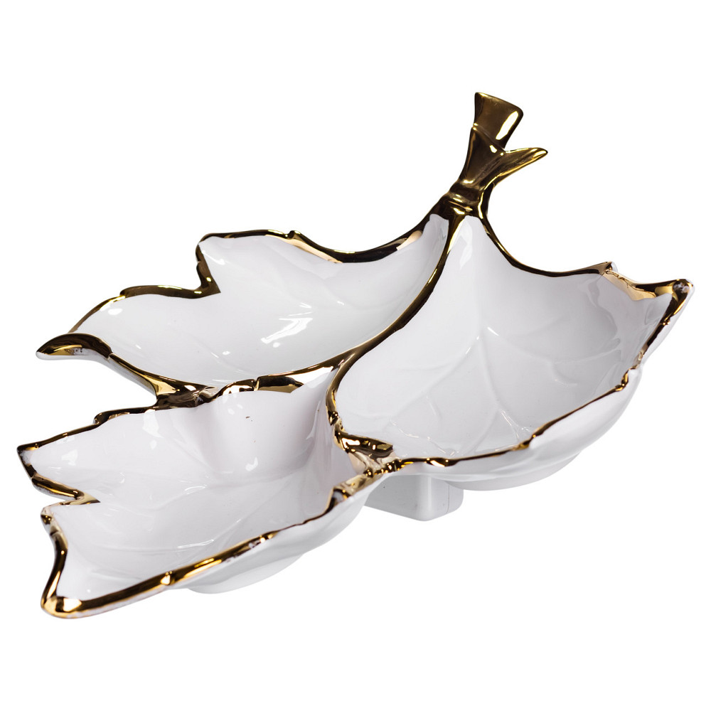 Yiwu Менажниця порцелянова на 3 секції для закусок 37×28×7.5 (см) тарілка менажниця Білий із зо Коломия - фото 4