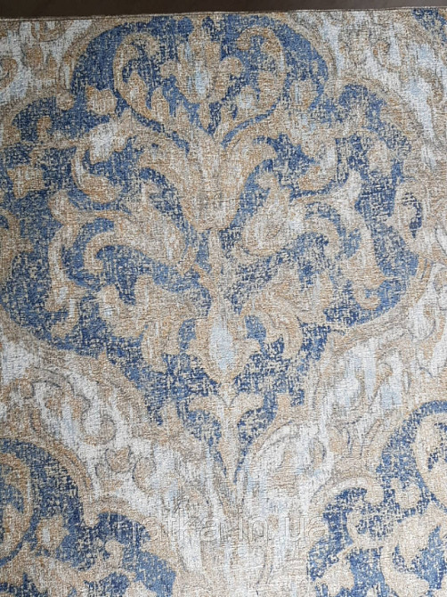 Обои виниловые на флизелине Grandeco Tibet метровые структурные вензель под ткань гобелен золотистый синий Киев - изображение 1