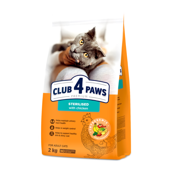 Полнорационный сухой корм для взрослых стерилизованных кошек CLUB 4 PAWS (Клуб 4 Лапы) Премиум, 2 кг Винница