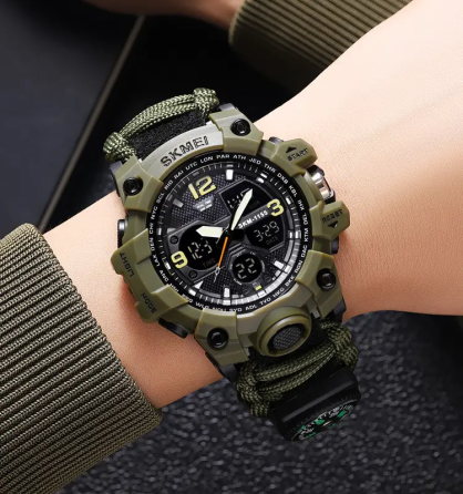 Годинник чоловічий спортивний Skmei 1155 B hamlet на паракордовому ремінці (Зелений) Київ