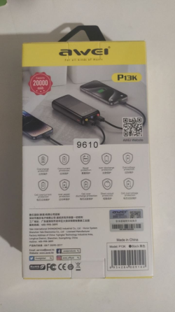 Портативний Power Bank AWEI P13K 20000mAh 22,5W з LED-дисплеєм USB/Type-C ідеальний при відключенні світла Одеса