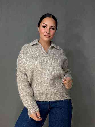 Светр жіночий A-N 19-1 з коміром поло теплий вільний, бежевий, one size Київ