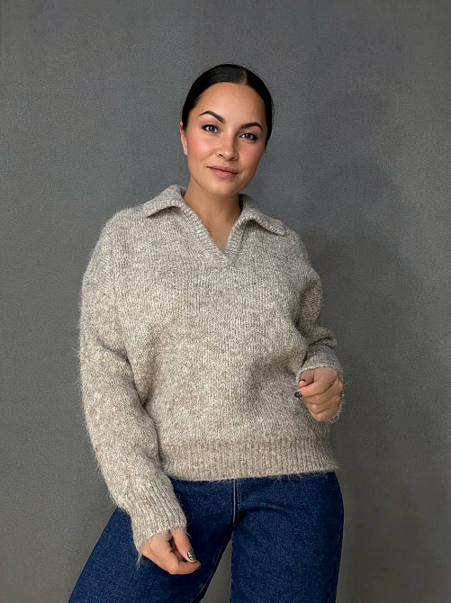 Светр жіночий A-N 19-1 з коміром поло теплий вільний, бежевий, one size Київ - фото 1