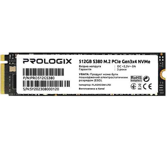 Накопичувач SSD 512GB Prologix S380 M.2 2280 PCIe 3.0 x4 NVMe TLC (PRO512GS380) M.2 2280 Харків