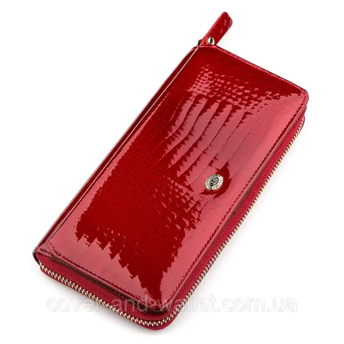 Красный женский лаковый кошелек на молнии на много карточек ST S7001A Red Киев - изображение 1