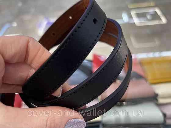 Тонкий кожаный женский ремень черного цвета 20 мм Puos Киев